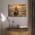OCRXLYTH Western Cowgirl Riding Horse Canvas Wall Art Cowgirl Wall Decor Pictures Sunset Countryside Landscape Painting Print Vintage Artwork for Living room bedroom country decoration 12x16