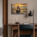 OCRXLYTH Western Cowgirl Riding Horse Canvas Wall Art Cowgirl Wall Decor Pictures Sunset Countryside Landscape Painting Print Vintage Artwork for Living room bedroom country decoration 12x16