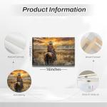 OCRXLYTH Western Cowgirl Riding Horse Canvas Wall Art Cowgirl Wall Decor Pictures Sunset Countryside Landscape Painting Print Vintage Artwork for Living room bedroom country decoration 12x16