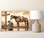 Redland Art Vintage Horse Wall Art Framed Canvas Print - Caballos Decoracion for Western Ranch, Christian Country Home Decor, Rustic Living Room Picture, 11.5x15