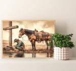 Redland Art Vintage Horse Wall Art Framed Canvas Print - Caballos Decoracion for Western Ranch, Christian Country Home Decor, Rustic Living Room Picture, 11.5x15