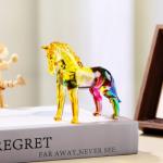 YWHL Colorful Crystal Horse Figurines Decor, Horses Themed Gifts for Women Girl, Christmas Horses Present for Horse Lovers, Glass Animal Statue Collection for Home Decoration