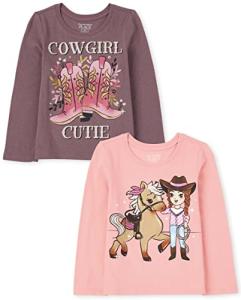 The Children's Place Baby-Girls and Toddler Assorted Everyday Long Sleeve Graphic T-Shirts,Multipacks Cowgirl Cutie/Cowgirl Horse 2-Pack 5T