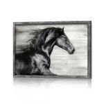 Black Horse Wall Art Framed - Animal Portrait Picture Galloping Horse Painting Wildlife Prints Wood Artwork Decor for Bedroom