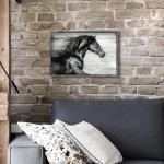 Black Horse Wall Art Framed - Animal Portrait Picture Galloping Horse Painting Wildlife Prints Wood Artwork Decor for Bedroom