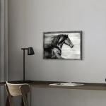 Black Horse Wall Art Framed - Animal Portrait Picture Galloping Horse Painting Wildlife Prints Wood Artwork Decor for Bedroom