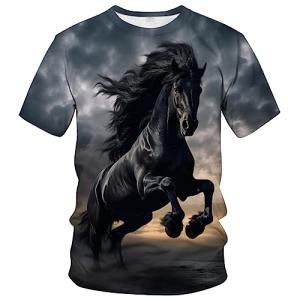 LAOLIUSN Men's Horse T-Shirt- Animal Theme, Realistic Graphic Tee Shirt,Grey,L