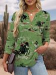 Binshre Womens Western Tops 3/4 Length Sleeve Shirts Graphic Cowboy Chic Shirts for Women V Neck Horse Mountain Print Loose Casual Fall Tunic Blouses Tees