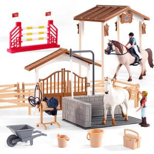 Peagrav Horse Stable Playset with Rider & Horses - Toy Figures for Boys & Girls, Ages 3-8