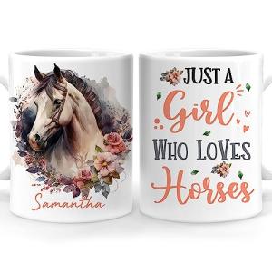 Hyturtle Personalized Horse Mug for Girls and Women - Birthday Gift for Horse Lovers - Animal Lover Custom Name 11oz White Ceramic Coffee Tea Mug