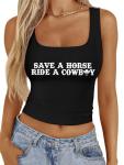 Women Cowboy Crop Tank Top: Cowgirl Tank Country Concert Tops Rodeo Country Music Shirts Vintage Western Crop Top Black