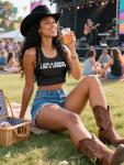 Women Cowboy Crop Tank Top: Cowgirl Tank Country Concert Tops Rodeo Country Music Shirts Vintage Western Crop Top Black