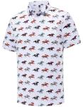 Men's Golf Polo Shirts Funny Golf Shirts for Men Performance Moisture Wicking Quick Dry Athletic Short Sleeve Shirts Horse Race White