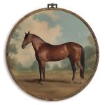 KFXHANGD Antique Horse Framed Wall Art, Farmhouse Brown Horses Round Canvas Prints Wall Art, Vintage Wall Hanging Decor for Bedroom Bathroom Living Room, Horses Gifts for Horse Lovers, 10”x10”inch