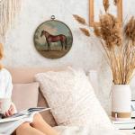 KFXHANGD Antique Horse Framed Wall Art, Farmhouse Brown Horses Round Canvas Prints Wall Art, Vintage Wall Hanging Decor for Bedroom Bathroom Living Room, Horses Gifts for Horse Lovers, 10”x10”inch