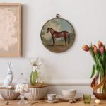 KFXHANGD Antique Horse Framed Wall Art, Farmhouse Brown Horses Round Canvas Prints Wall Art, Vintage Wall Hanging Decor for Bedroom Bathroom Living Room, Horses Gifts for Horse Lovers, 10”x10”inch