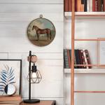 KFXHANGD Antique Horse Framed Wall Art, Farmhouse Brown Horses Round Canvas Prints Wall Art, Vintage Wall Hanging Decor for Bedroom Bathroom Living Room, Horses Gifts for Horse Lovers, 10”x10”inch