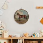 KFXHANGD Antique Horse Framed Wall Art, Farmhouse Brown Horses Round Canvas Prints Wall Art, Vintage Wall Hanging Decor for Bedroom Bathroom Living Room, Horses Gifts for Horse Lovers, 10”x10”inch