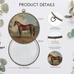 KFXHANGD Antique Horse Framed Wall Art, Farmhouse Brown Horses Round Canvas Prints Wall Art, Vintage Wall Hanging Decor for Bedroom Bathroom Living Room, Horses Gifts for Horse Lovers, 10”x10”inch