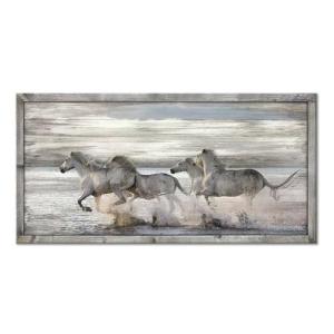 UTOP-art Horse Pictures Wall Art Framed: Running Animal Horses Print on Textured Natural Wood with Handcrafts Rustic Sturdy Framed Artwork for Living Room Decor (48'' x 24'' x 1 Panel)
