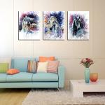 DZL Art D70234 Canvas Wall Art Horse Animal Painting Prints on Canvas Framed Ready to Hang-3 Panels Watercolor Horses Prints Fine Art for Home Wall Decor