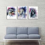 DZL Art D70234 Canvas Wall Art Horse Animal Painting Prints on Canvas Framed Ready to Hang-3 Panels Watercolor Horses Prints Fine Art for Home Wall Decor