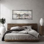 UTOP-art Horse Pictures Wall Art Framed: Running Animal Horses Print on Textured Natural Wood with Handcrafts Rustic Sturdy Framed Artwork for Living Room Decor (48'' x 24'' x 1 Panel)