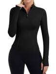 ZHENWEI Womens Long Sleeve Workout Tops 1/4 Zip Pullover Quick Dry Athletic Slim Fit Shirts Golf Polo Gym Yoga Tops BBL Jacket (Black,S)