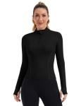 ZHENWEI Womens Long Sleeve Workout Tops 1/4 Zip Pullover Quick Dry Athletic Slim Fit Shirts Golf Polo Gym Yoga Tops BBL Jacket (Black,S)