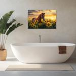 OAAPITI Horse Canvas Wall Art Abstract Sunflower Brown Horse Painting Print Sunset Wild Field Poster Modern Artwork Nature Landscape Pictures Wall Home Decoration Ready To Hang(Artwork-4,12"x18")