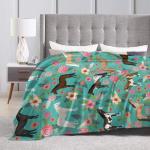 Funny Horses Floral Horse Breeds Farm Animal Pets Flowers Ultra-Soft Micro Fleece Blanket Air Conditioning Quilt for Women All Seasons,Fuzzy Large Flannel Fleece Throw Blanket for Bed 50"X40"