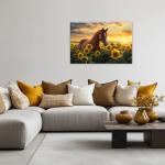 OAAPITI Horse Canvas Wall Art Abstract Sunflower Brown Horse Painting Print Sunset Wild Field Poster Modern Artwork Nature Landscape Pictures Wall Home Decoration Ready To Hang(Artwork-4,12"x18")