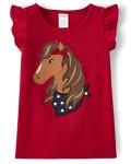 Gymboree Girls and Toddler Embroidered Graphic Sleeveless T-Shirts Shirt, Red Horse, 5T US