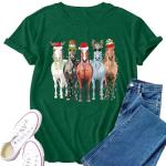 VERYNEAT Women Horse Christmas Shirt Christmas Farm T Shirt Xmas Holiday Tops Green