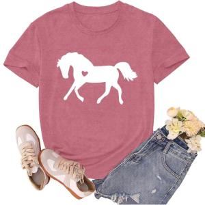 sallrue Horse Shirts for Women Horse Riding Tshirts Equestrian Shirt Animal Lover Tee Tops Pink