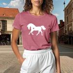 sallrue Horse Shirts for Women Horse Riding Tshirts Equestrian Shirt Animal Lover Tee Tops Pink