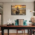 OCRXLYTH Western Cowgirl Riding Horse Canvas Wall Art Cowgirl Wall Decor Pictures Sunset Countryside Landscape Painting Print Vintage Artwork for Living room bedroom country decoration 16x24