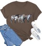 Horse Shirts for Women Vintage Rodeo Western Graphic Tshirt Casual Short Sleeve Animal Tee Tops Brown