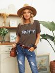 Horse Shirts for Women Vintage Rodeo Western Graphic Tshirt Casual Short Sleeve Animal Tee Tops Brown