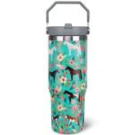 30 oz Horse Tumbler with Handle and Flip Straw, Vacuum Insulated Water Bottle Stainless Steel, Leak Proof Travel Coffee Mug Gifts for Horse Lover, Cute Floral Cup for Home Office Car Outdoors Sports