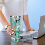 30 oz Horse Tumbler with Handle and Flip Straw, Vacuum Insulated Water Bottle Stainless Steel, Leak Proof Travel Coffee Mug Gifts for Horse Lover, Cute Floral Cup for Home Office Car Outdoors Sports