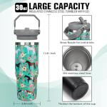 30 oz Horse Tumbler with Handle and Flip Straw, Vacuum Insulated Water Bottle Stainless Steel, Leak Proof Travel Coffee Mug Gifts for Horse Lover, Cute Floral Cup for Home Office Car Outdoors Sports