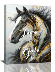 Gold Horse Wall Art Splash Canvas Wall Decor Black And White Pictures Paintings Prints Artwork Framed Decorations For Bathroom Bedroom Living Room Office Gifts 12" x 16"