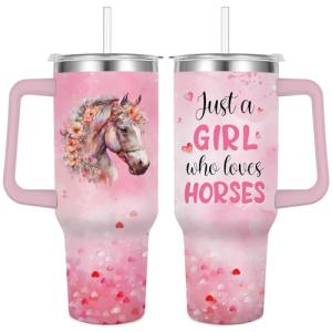 Jiaazerd Horse Tumbler for Girls,40 oz Vacuum Insulated Travel Coffee Mug Cup