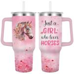 Jiaazerd Horse Tumbler for Girls,40 oz Vacuum Insulated Travel Coffee Mug Cup