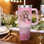 Jiaazerd Horse Tumbler for Girls,40 oz Vacuum Insulated Travel Coffee Mug Cup