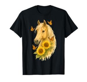 Boho Horse With Sunflowers And Butterflies Cute Farm Animal T-Shirt