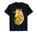Boho Horse With Sunflowers And Butterflies Cute Farm Animal T-Shirt