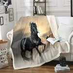 Black Horse Blanket Exotic Tribal Style Throw Blanket 3D Animal Pattern Farmhouse Theme Bed Blanket Cowboys Teens Adult Soft Sherpa Throw Blanket Horse Printed Fleece Blanket, Throw Size