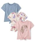 The Children's Place,Girls,Short Sleeve Tie Front Top,Horse/Blue/Daisy 3-Pack,X-Small